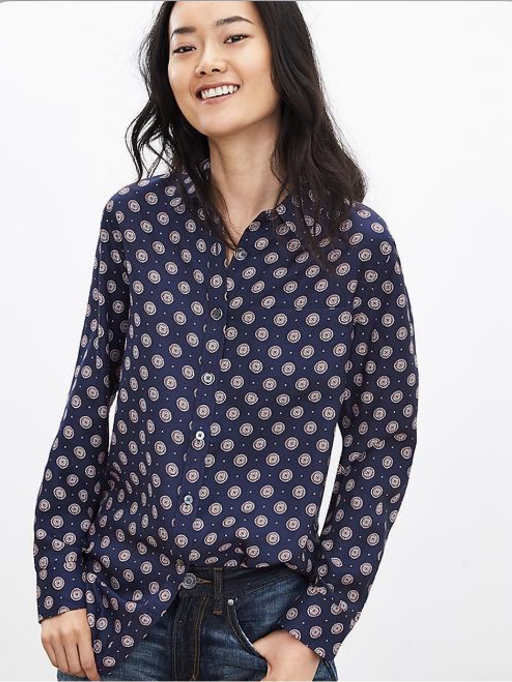 Banana Republic Foulard Silk Boyfriend Shirt Size M